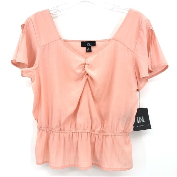 I.N. San Francisco Pink Split-Flutter Sleeve Peplum Blouse Top Size Small - Picture 1 of 8